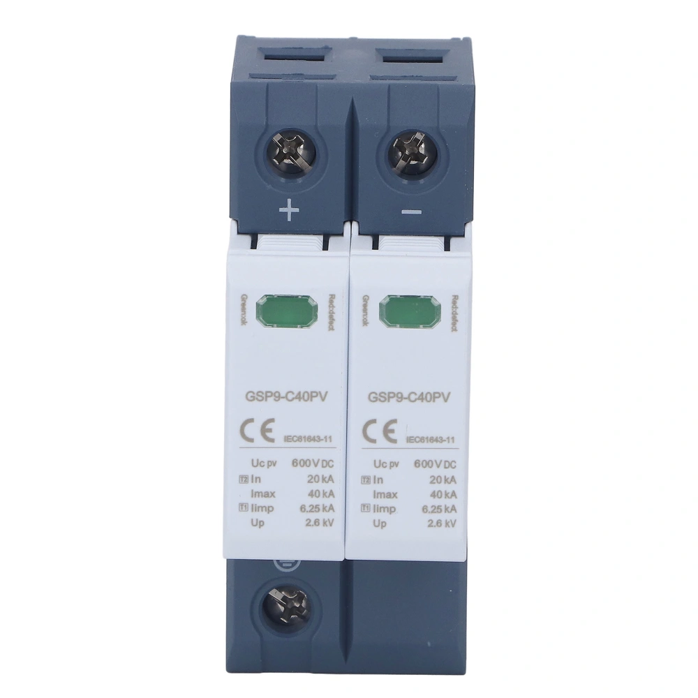 Surge Protective Device 2P 40KA DIN Rail Mounting Photovoltaic DC Surge Arrester Electrical Protection Device 600VDC