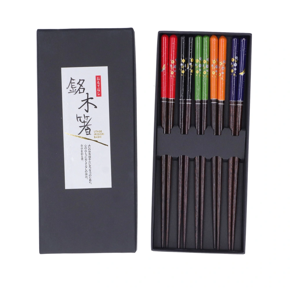 5 Pairs Chopsticks Phoebe Zhennan Printing Reusable 23cm/9.1in Long Safe for Japanese Style Box TablewareColorful