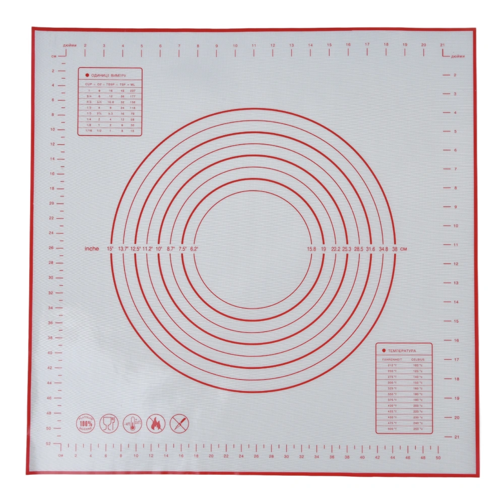 Silicone Pastry Mat 60 X 60cm/23.6 X 23.6in Fondant Mat with Measurement for Rolling Dough BakingRed