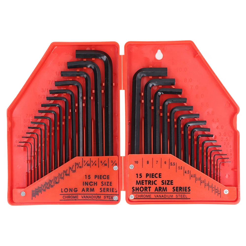 30 Pcs Hex Wrench Set 45 Steel High Strength Inch Metric Long Short Arm Hex Key Combo