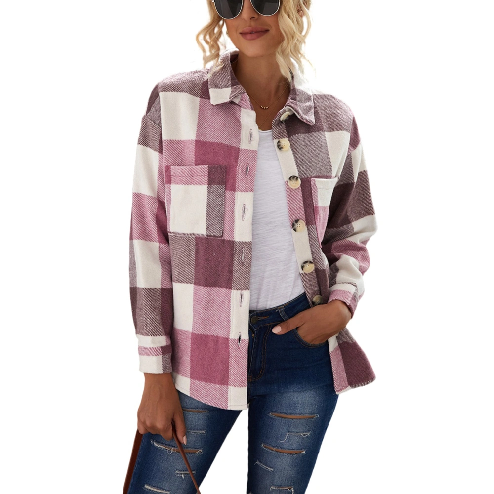 Women’s Fashion Plaid Lapel Single-breasted Long Sleeve Casual Coat