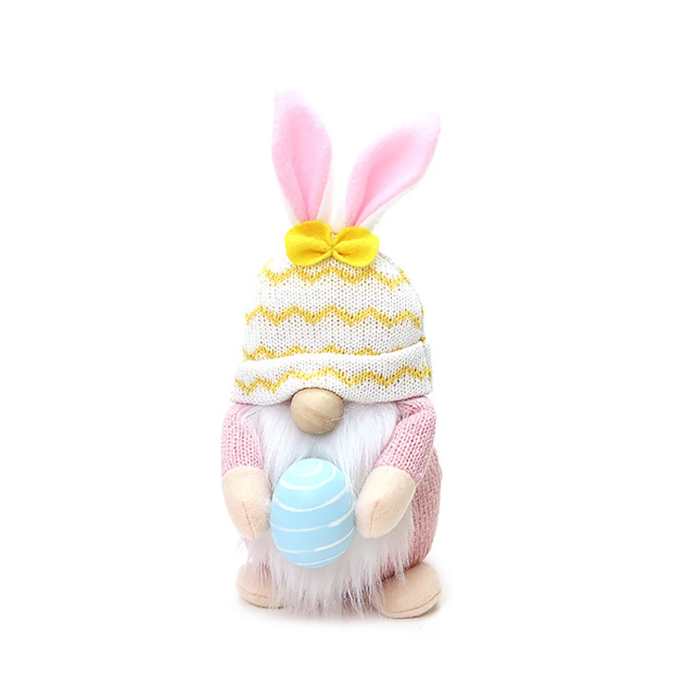 Easter Bunny Gnome Decoration Handmade Holding Eggs Doll for Home 