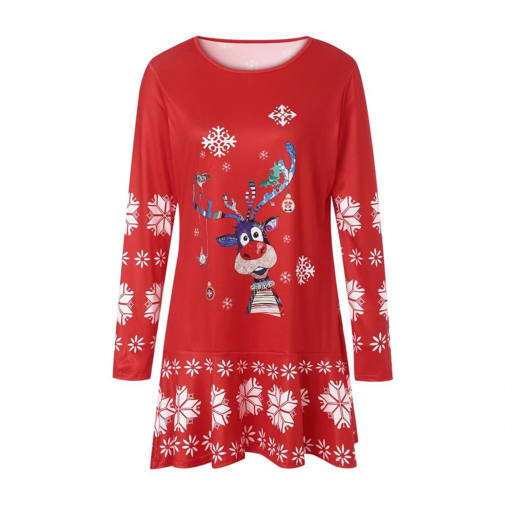 Women's Dress, Christmas Style Pattern Round Neck Long Sleeve Dress