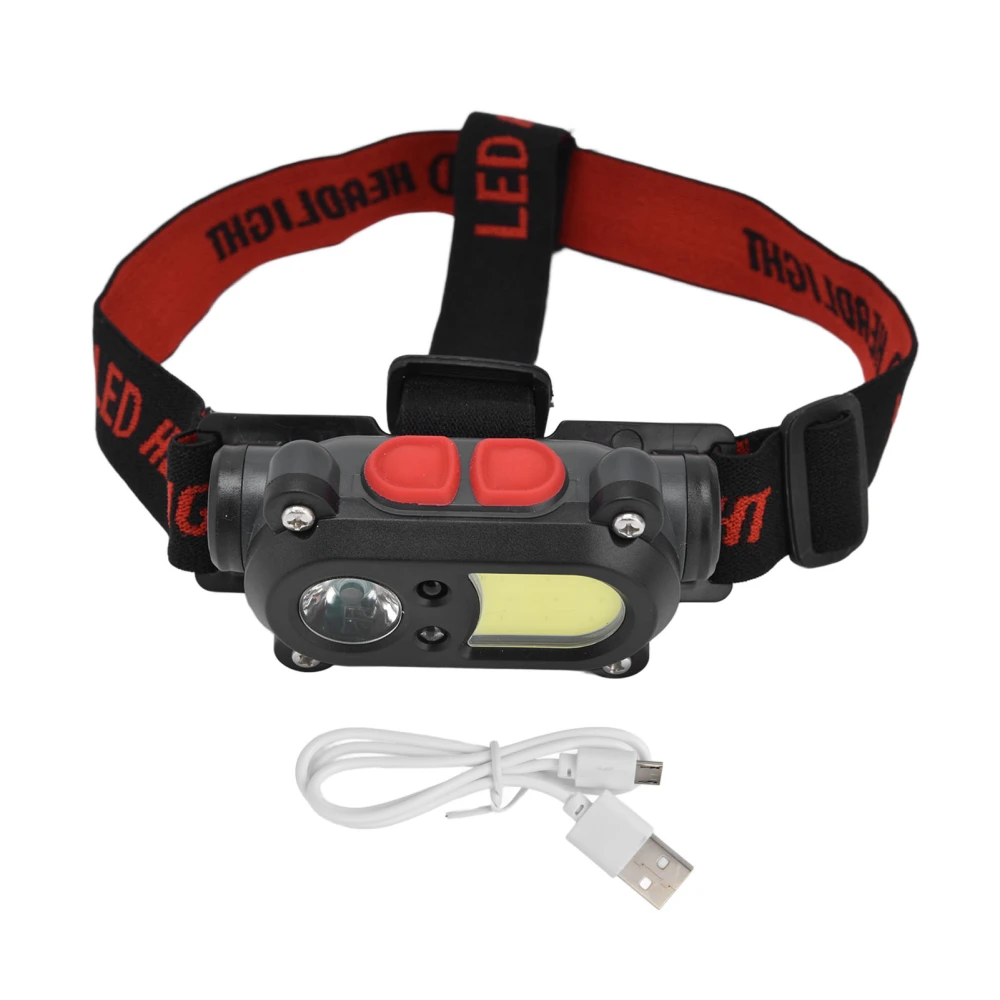 LED Headlamp Adjustable Headband 6 Lighting Modes Waving Induction 5V Waterproof Dual Light Source Headband Lights