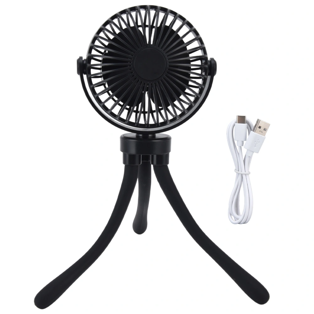 Stroller Fan Universal Adjustment Octopus Baby Fan 2500 to 4400RPM USB Charge Portable Fan with Deformable Tripod for HomeBlack