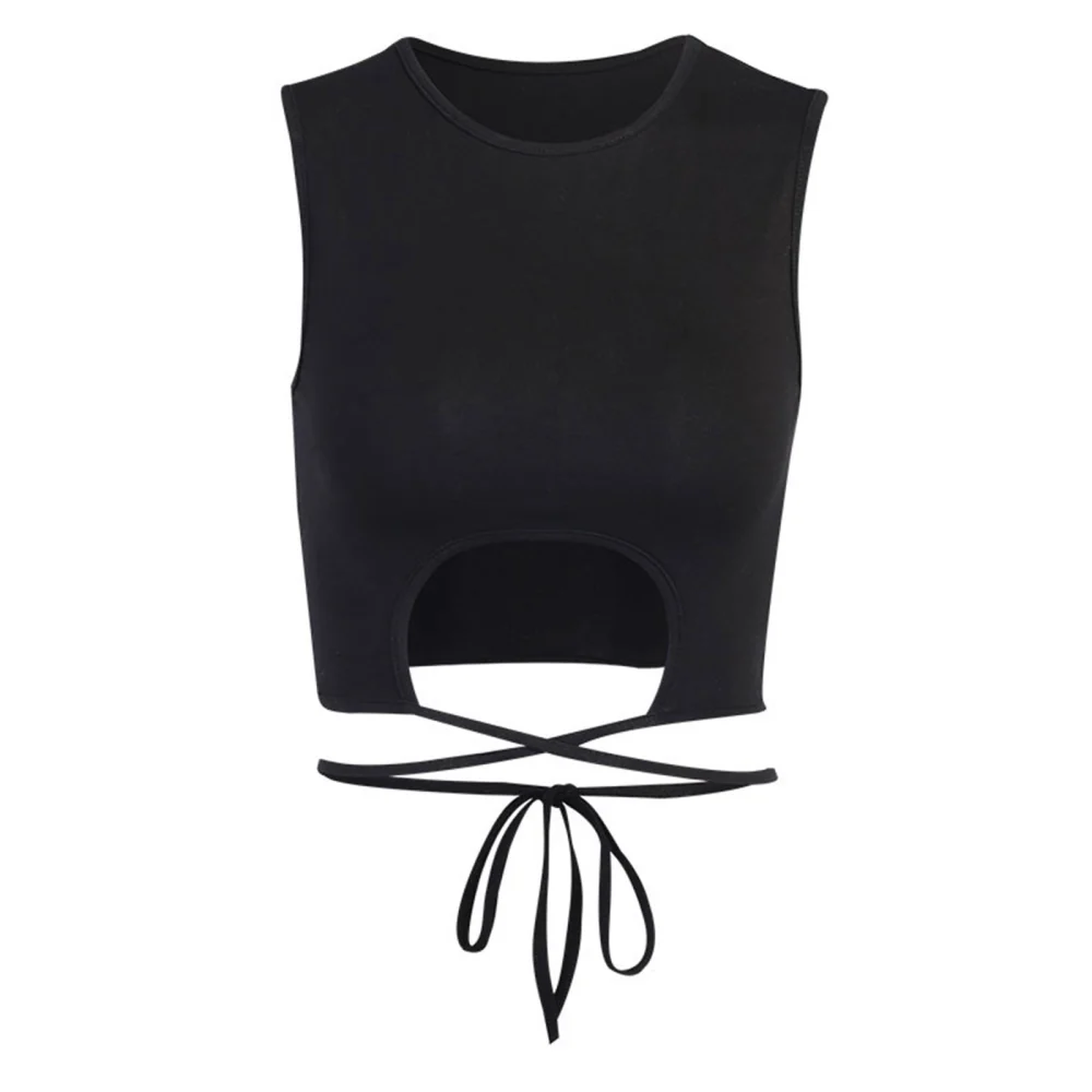 Women's Solid Color Round Neck Hollow Bandage Exposed Navel Vest