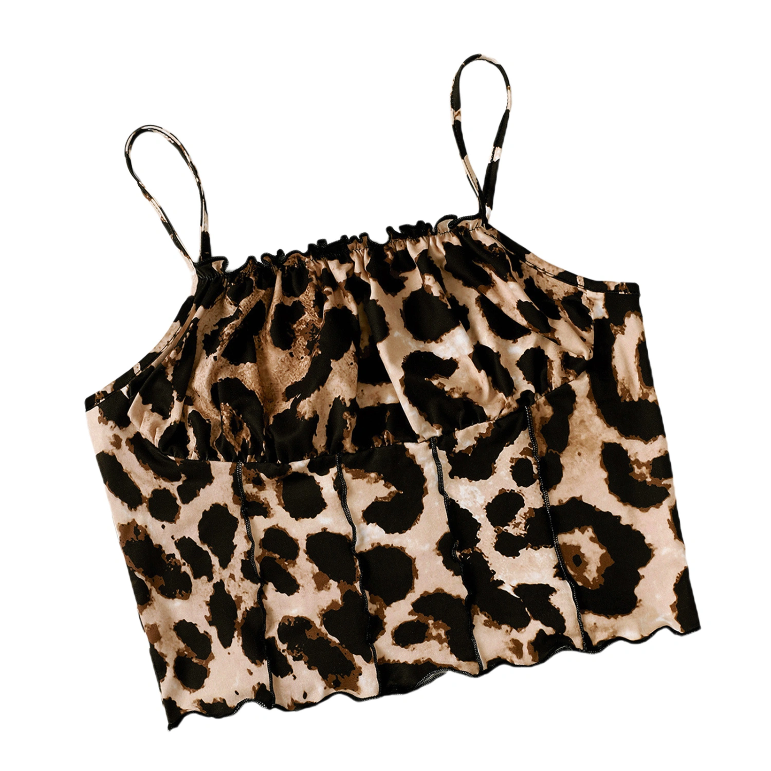 Women Suspender Tops, Brown Leopard Print Off-the-shoulder Tops