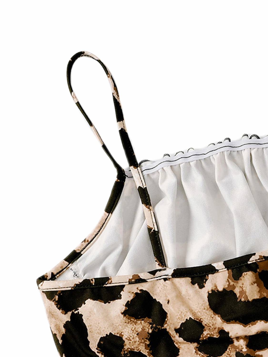 Women Suspender Tops, Brown Leopard Print Off-the-shoulder Tops