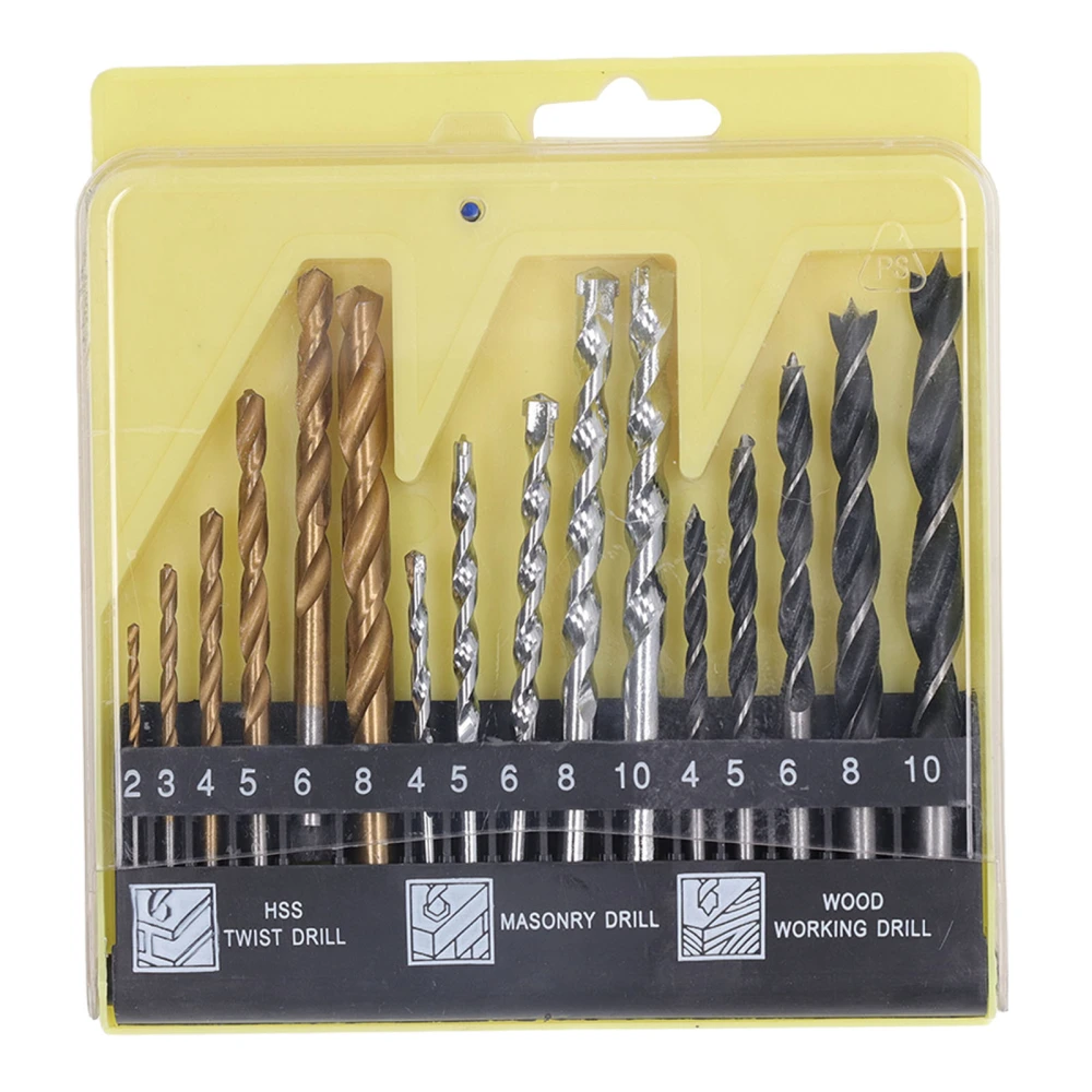 16Pcs Drill Bit Twist Drill Bit Masonry Drill Bit High Speed Steel Tool for Woodworking