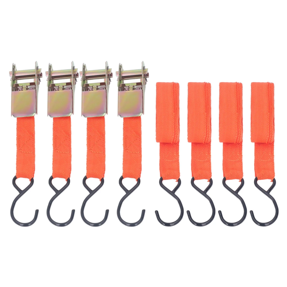 4Pcs Ratchet Tie Down Straps Motorcycle Car Buckle Set 15in Length 25mm Width Orange