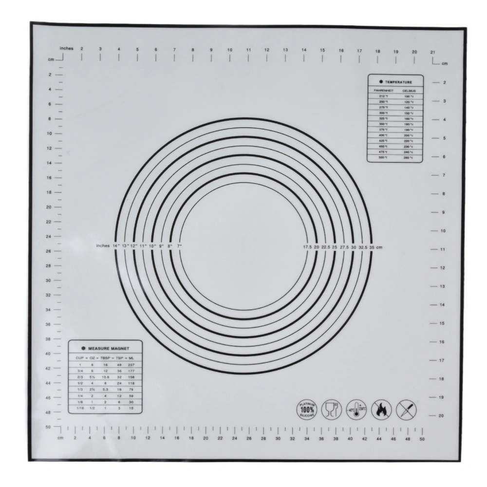 Silicone Pastry Mat 60 X 60cm/23.6 X 23.6in Fondant Mat with Measurement for Rolling Dough BakingBlack