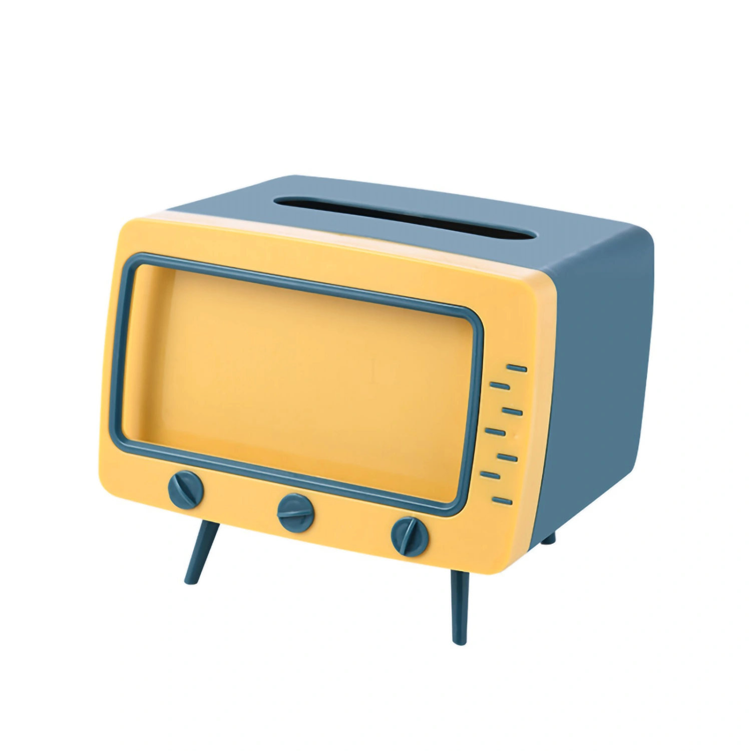 Tissue Holder TV Shaped Tissue Storage Box with Phone Mount Home Multifunctional ShelfBlue