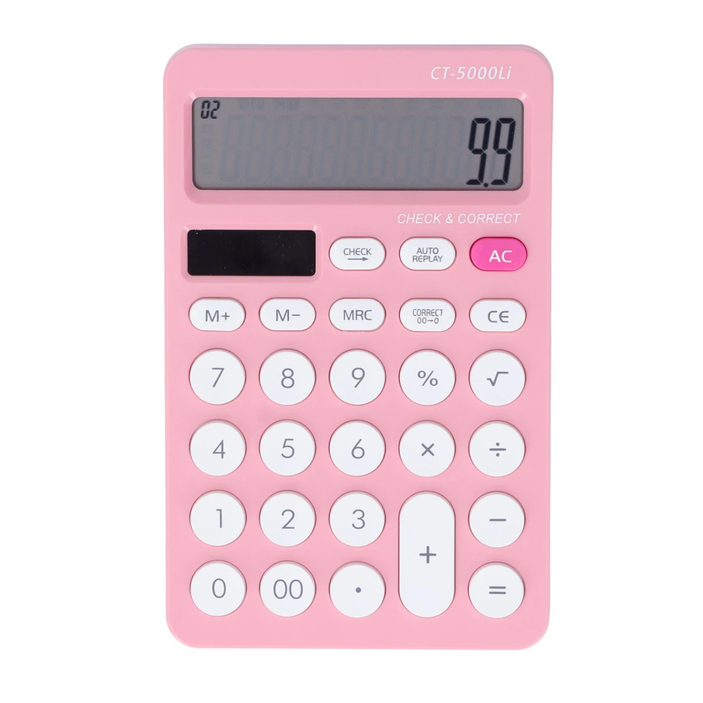 Solar Calculator Solar Battery Dual Power Supply Business Type Candies Color Office Calculator for StudentPink