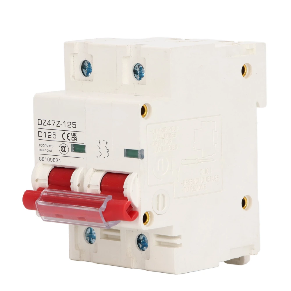 DC Circuit Breaker Short Circuit Protection Rail Installation PV Circuit Breaker 2P 1000V 125A Red Switch