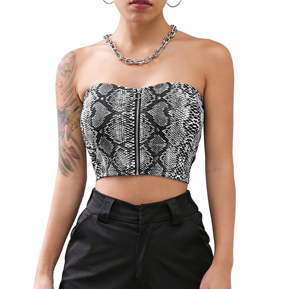 Women’s Snake Skin Pattern Bustier,  Strapless Zipper Slim Tops