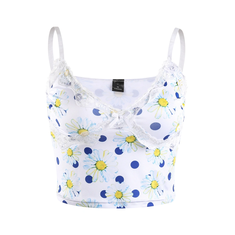 Women Lace Patchwork Camisoles, Sleeveless Floral/Star Print Cami Tops