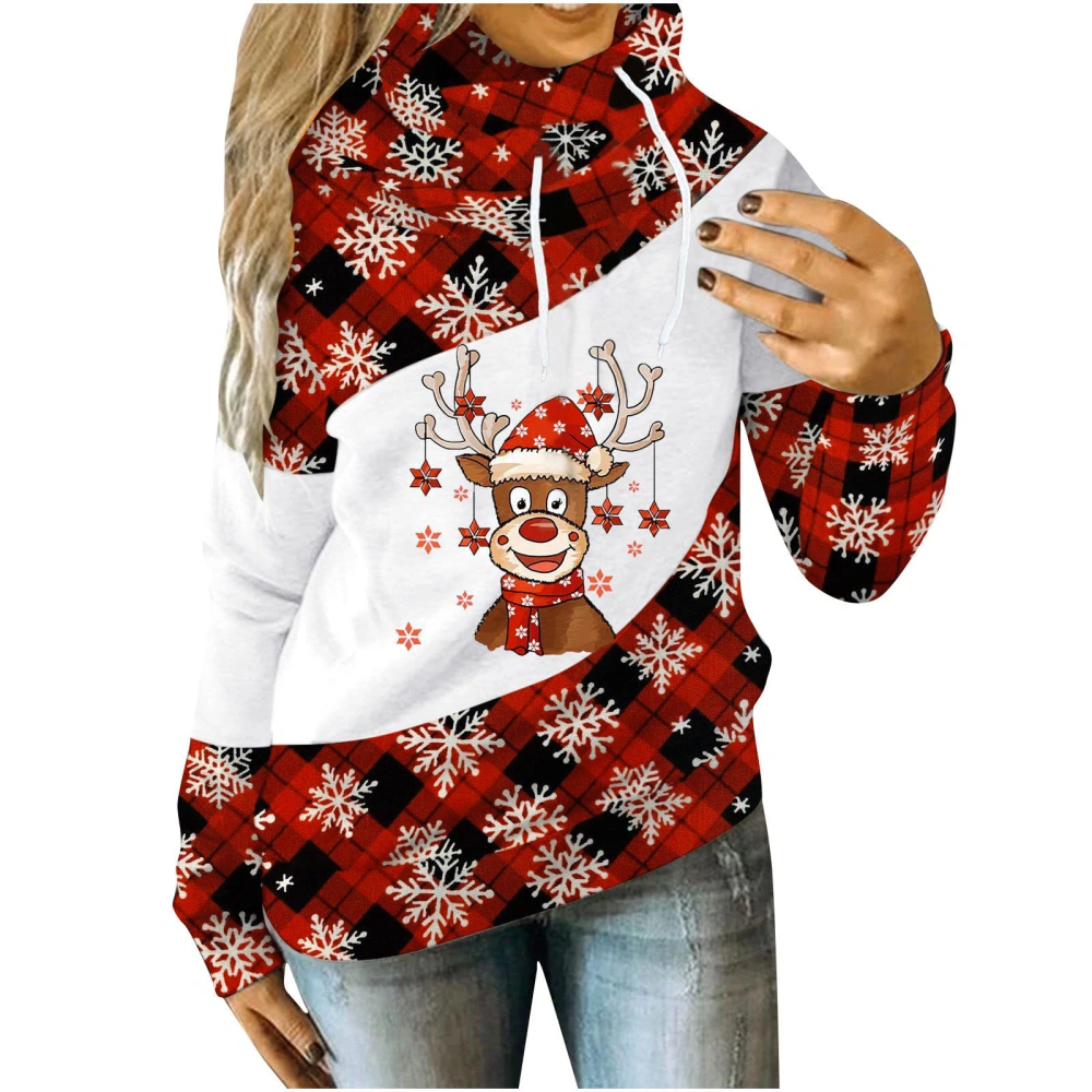 Women Elk Sweatshirt, Plaid Snowflake Long Sleeve Hooded Collar Tops