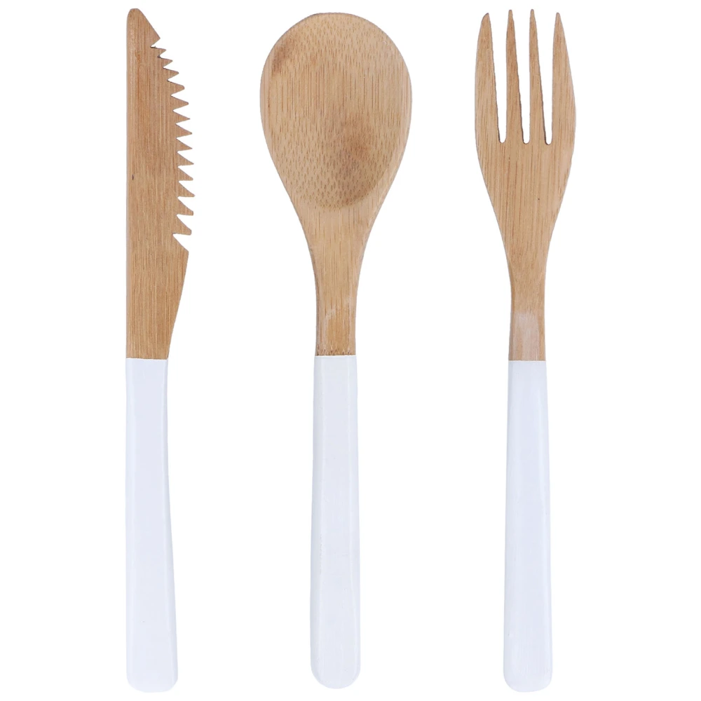 3Pcs Japanese Wooden Cutlery Set Safe BPA Free Wooden Cutlery Spoons Forks Knives for KitchenWhite