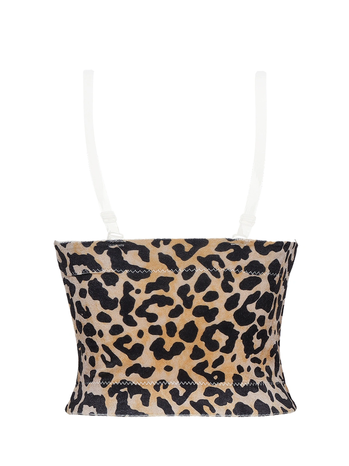 Women Push Up Bustier Tops Spaghetti Strap Zip Front Leopard Cami Tops