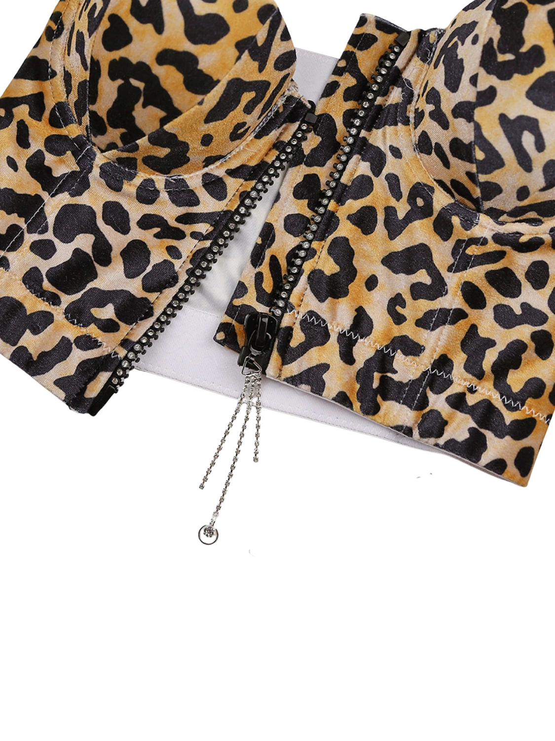 Women Push Up Bustier Tops Spaghetti Strap Zip Front Leopard Cami Tops