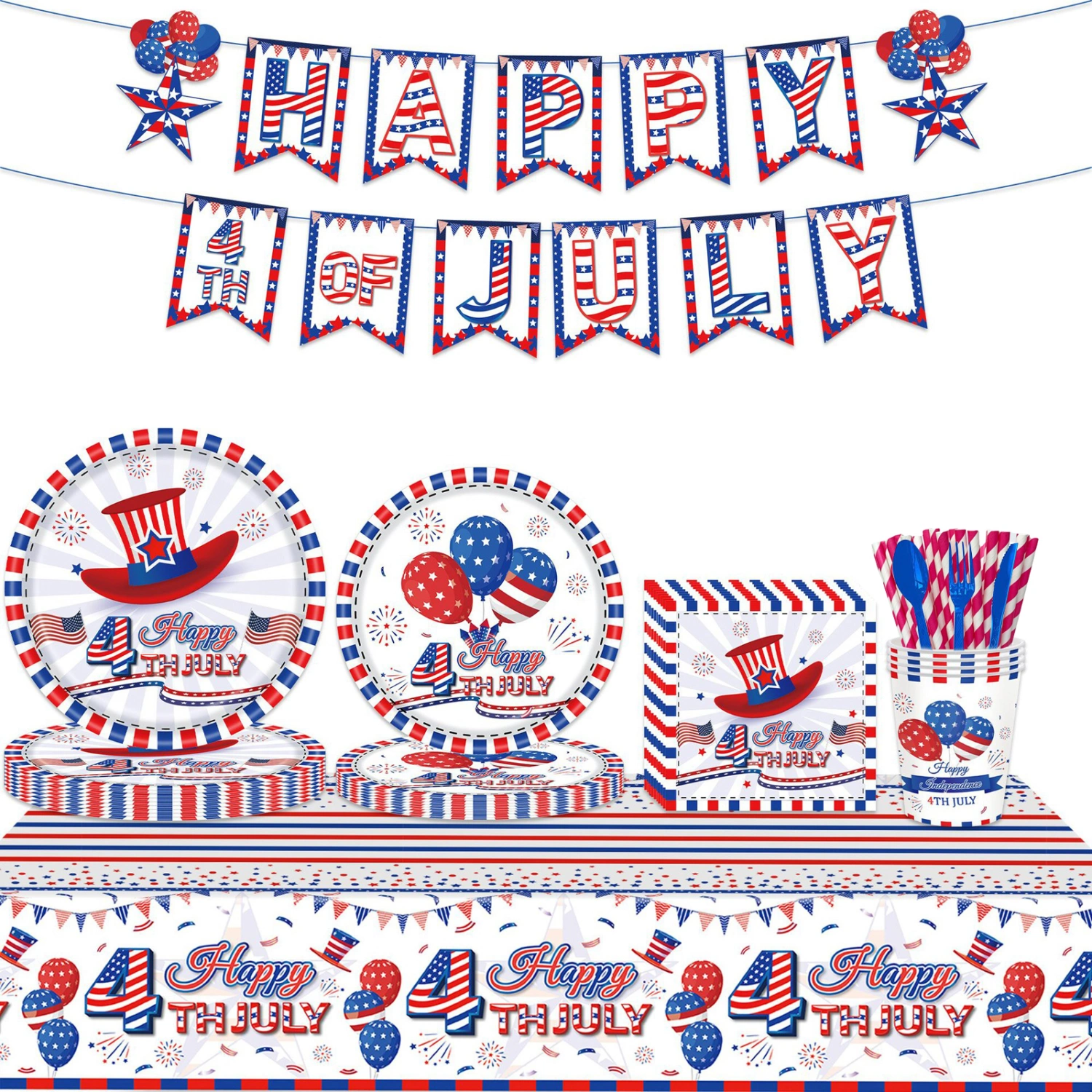 Independence Day Party Prop Set Stars Stripes Tissue Banner Tableware