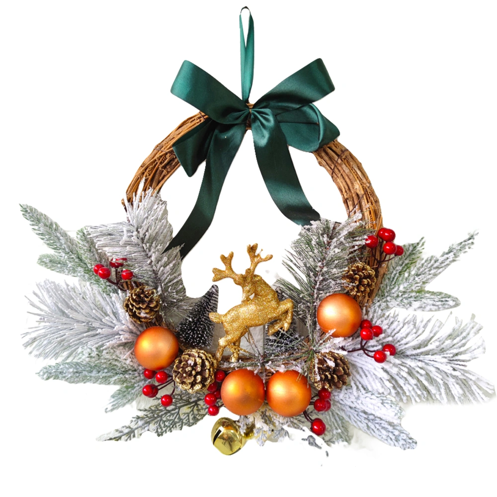 Christmas Elk Wreath Hanging Pine Cones Balls Garland for Front Door