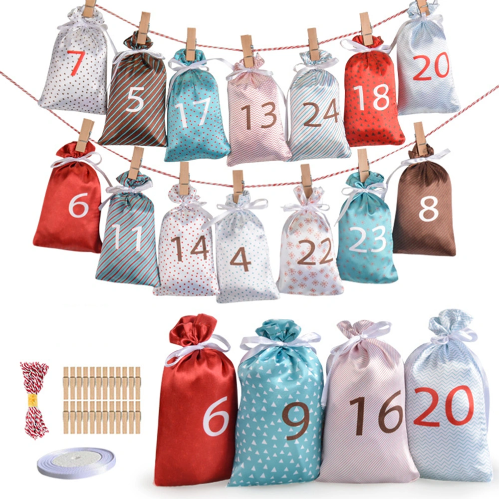 Christmas Advent Calendar Gift Bag with Drawstring & Number Stickers