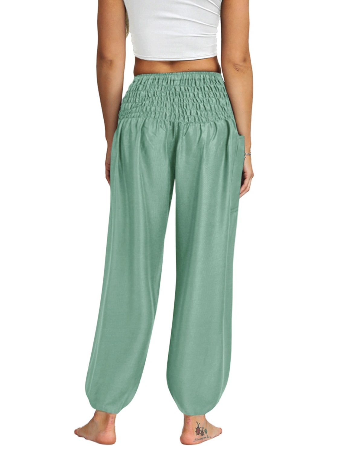 Women Smocked Harem Hippie Pants, Plus Size High Waist Palazzo Pants