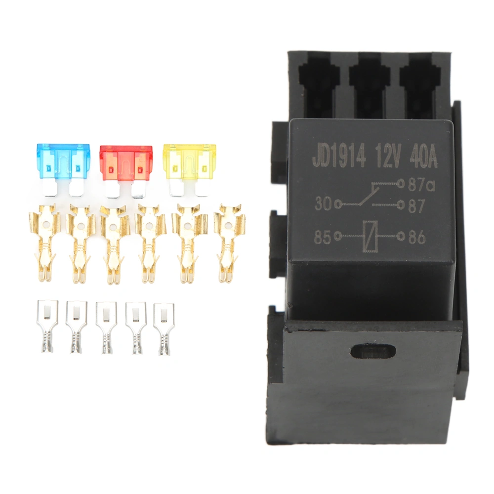 Fuse Relay Box Block Kit Heat Resistant ABS Blade Fuse Holder Box with 11PCS Spade Terminals for Car 12V