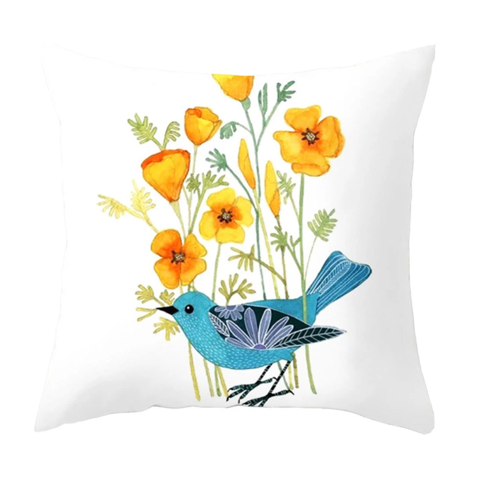 Cushion Cover Zipper Closure Soft Cartoon Thrush Bird Printing Pillowcase