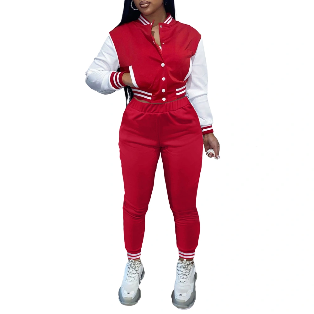 Women Baseball Uniform Set Single Breast Sweater Jacket and Sweatpants