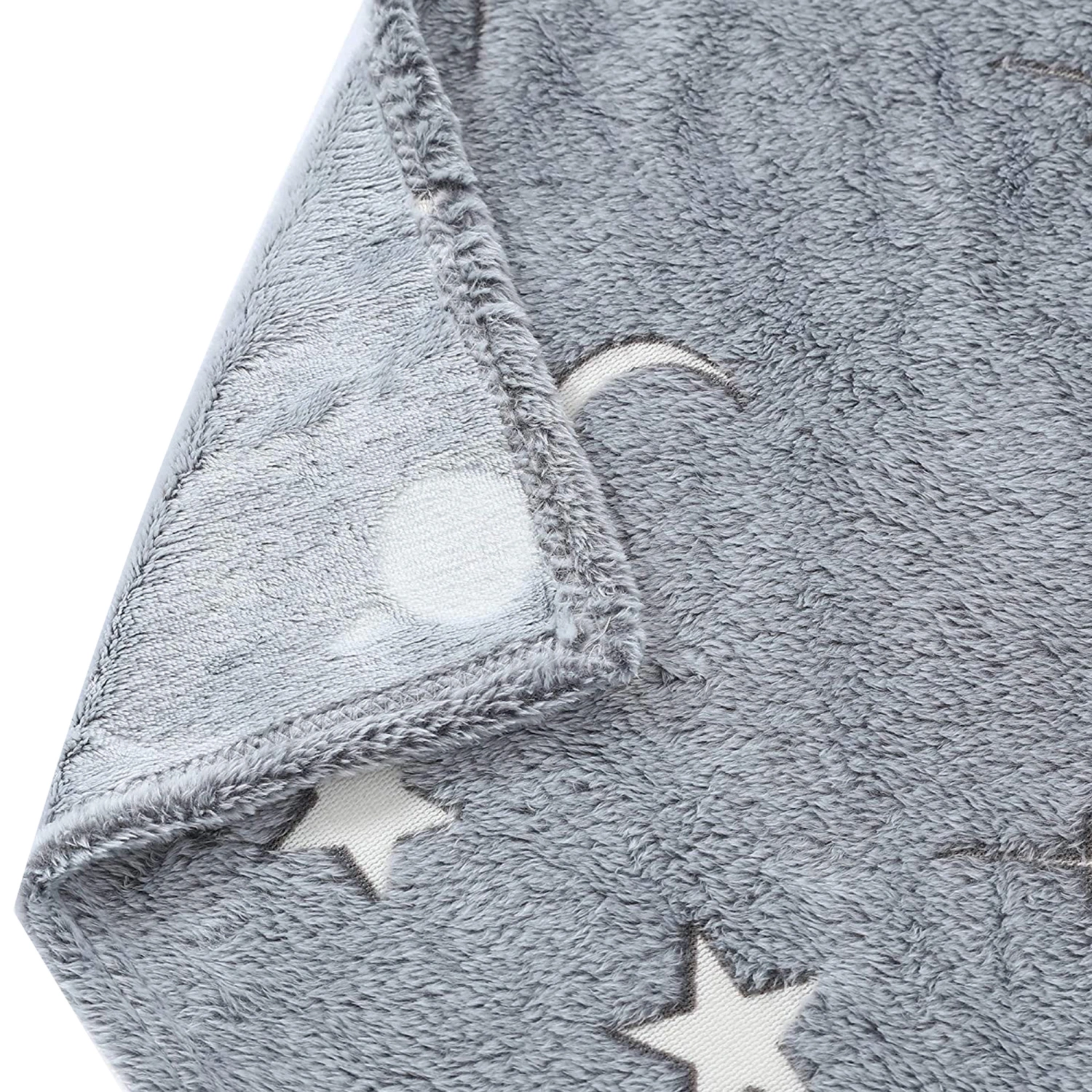 Soft Glow in the Dark Throw Blanket with Star Moon Pattern Gray