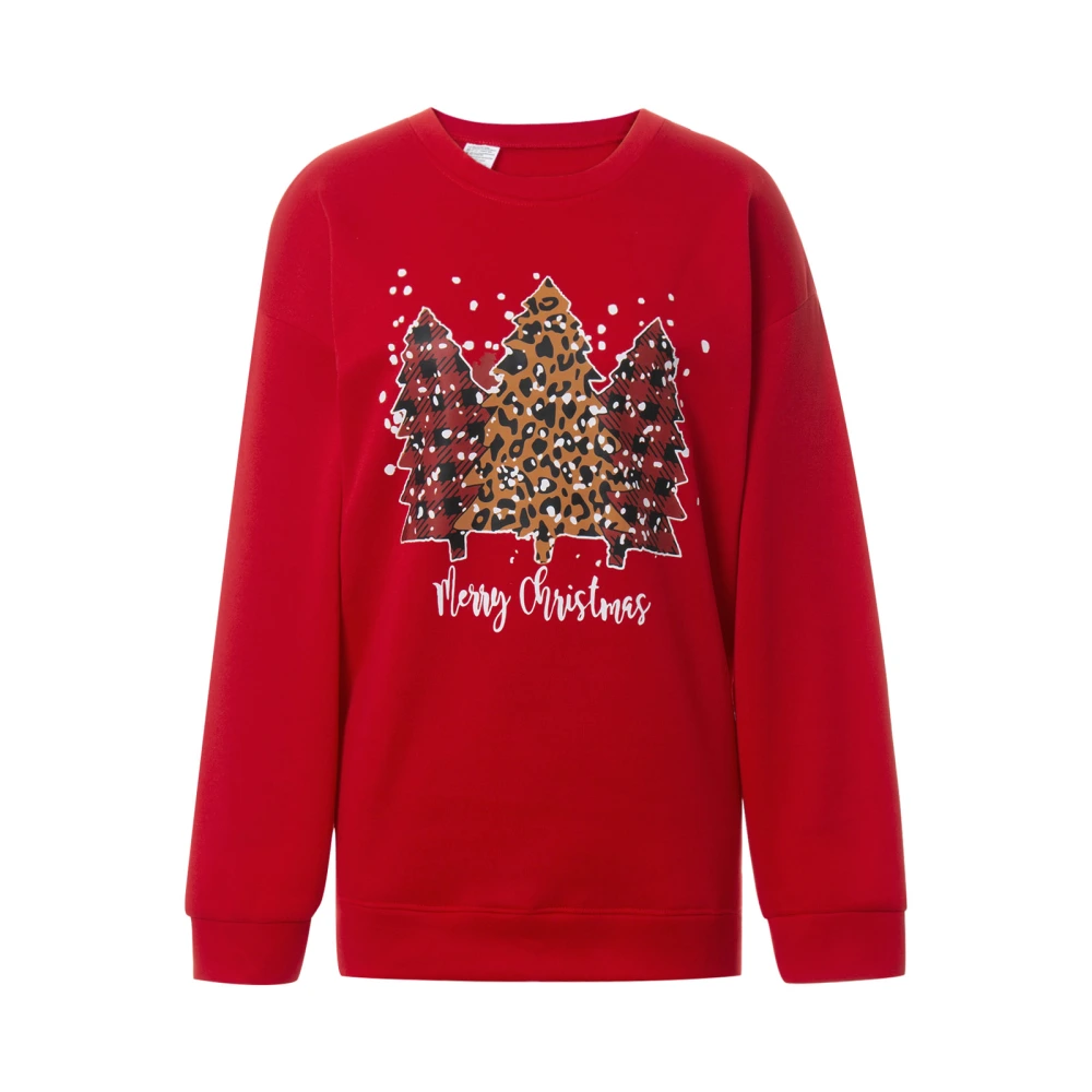 Women Long Sleeve Hoodies Sweatshirt Christmas Tree Letter Print Tops