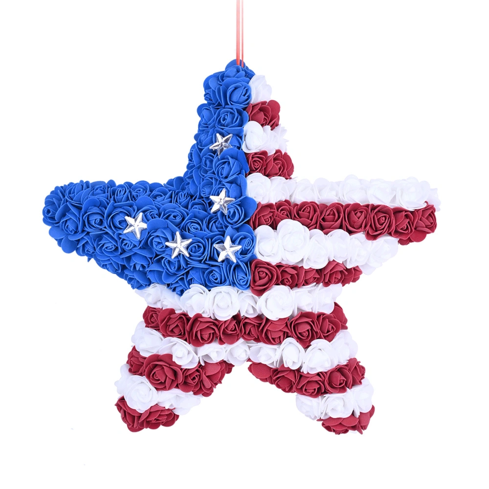 Star Shape Artificial Flowers Wreath Independence Day Hanging Ornament