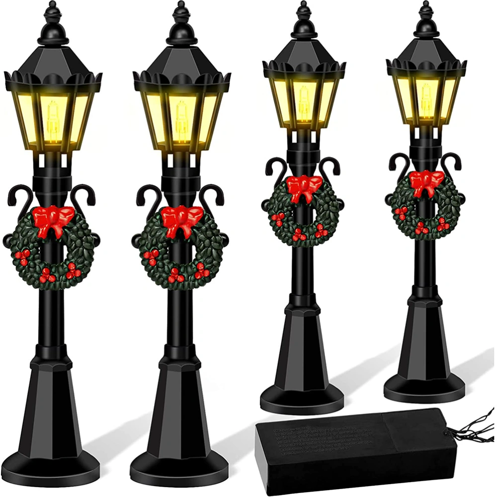 4 Pcs Christmas Mini Street Light Models Dollhouse Streetlight Miniature Village Pathway Lantern Post for DIY Micro Landscape Fairy Garden Accessories