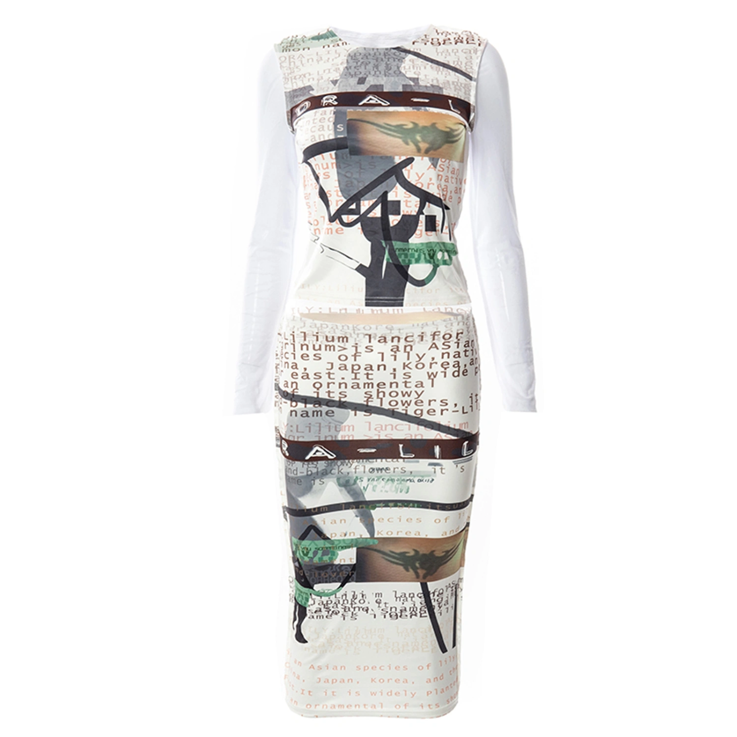 Women Round Neck Wrapped Cropped Tops Half Dress Skirt Suit, White