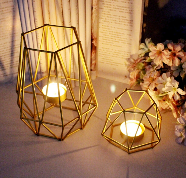 Golden Iron Candlestick Nordic Style Geometric Candle Holders