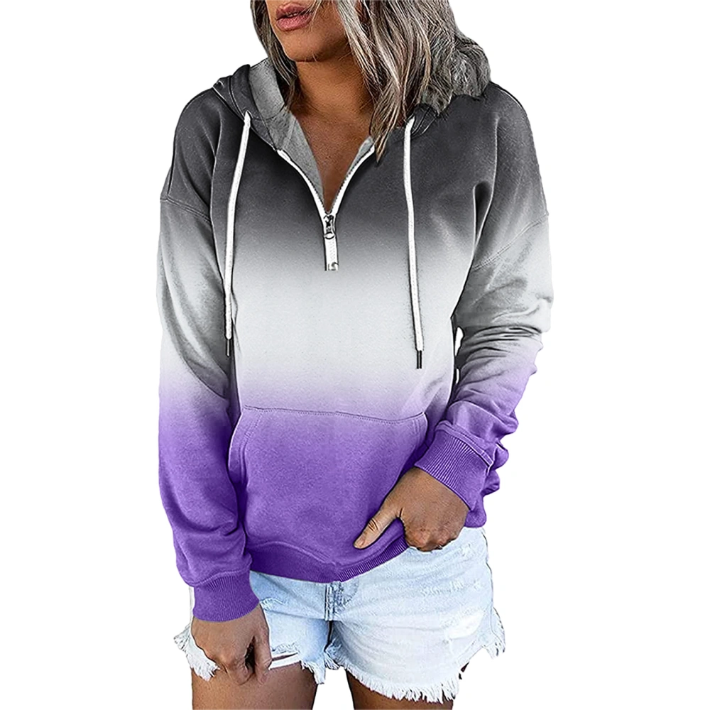 Female Hoodie, Contrast Color Long Sleeve Hooded Pullover Tops Blouse