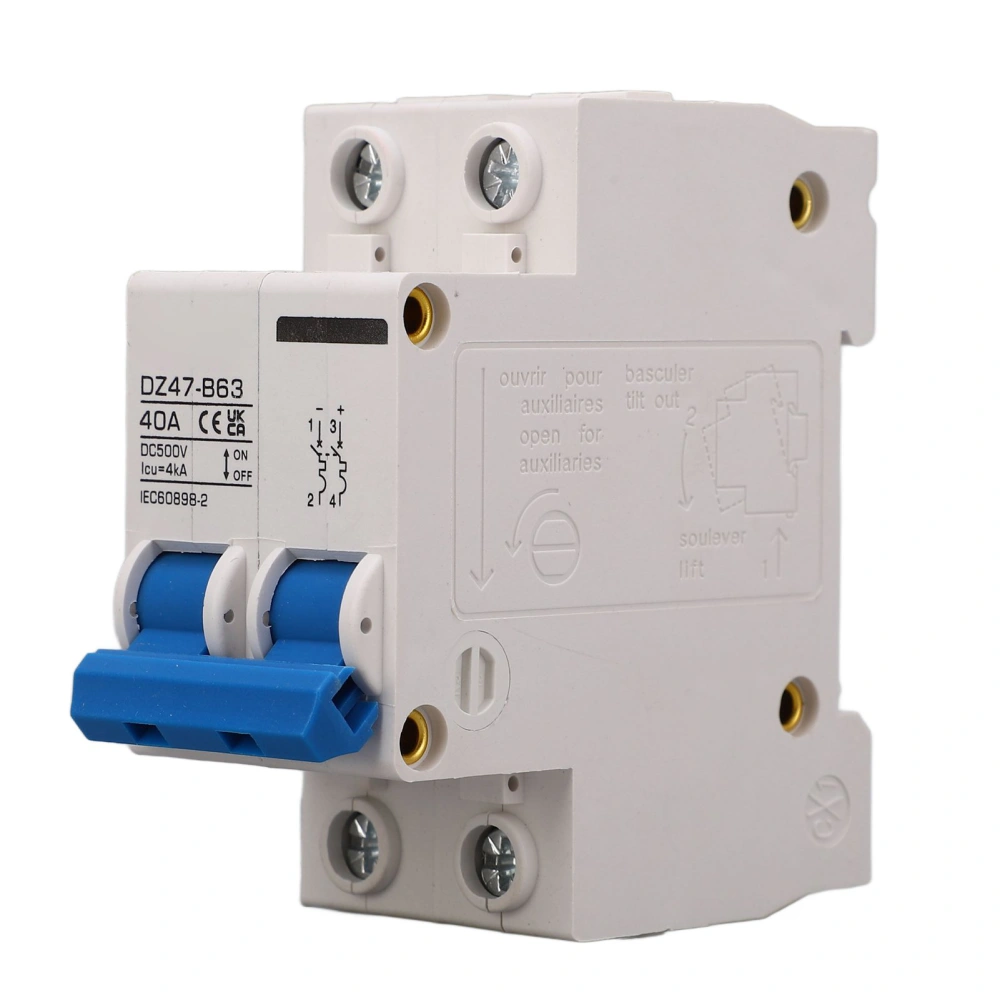 DC Miniature Circuit Breaker DIN Rail Mount Type B 2P 40A 500V for Solar PV System DZ47 B63