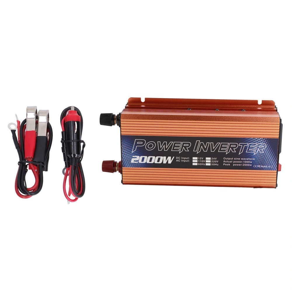 Car Power Inverter Solar Power Universal Aluminum Alloy Low Noise Modified Sine Wave Inverter for Multipurpose Charging 2000W