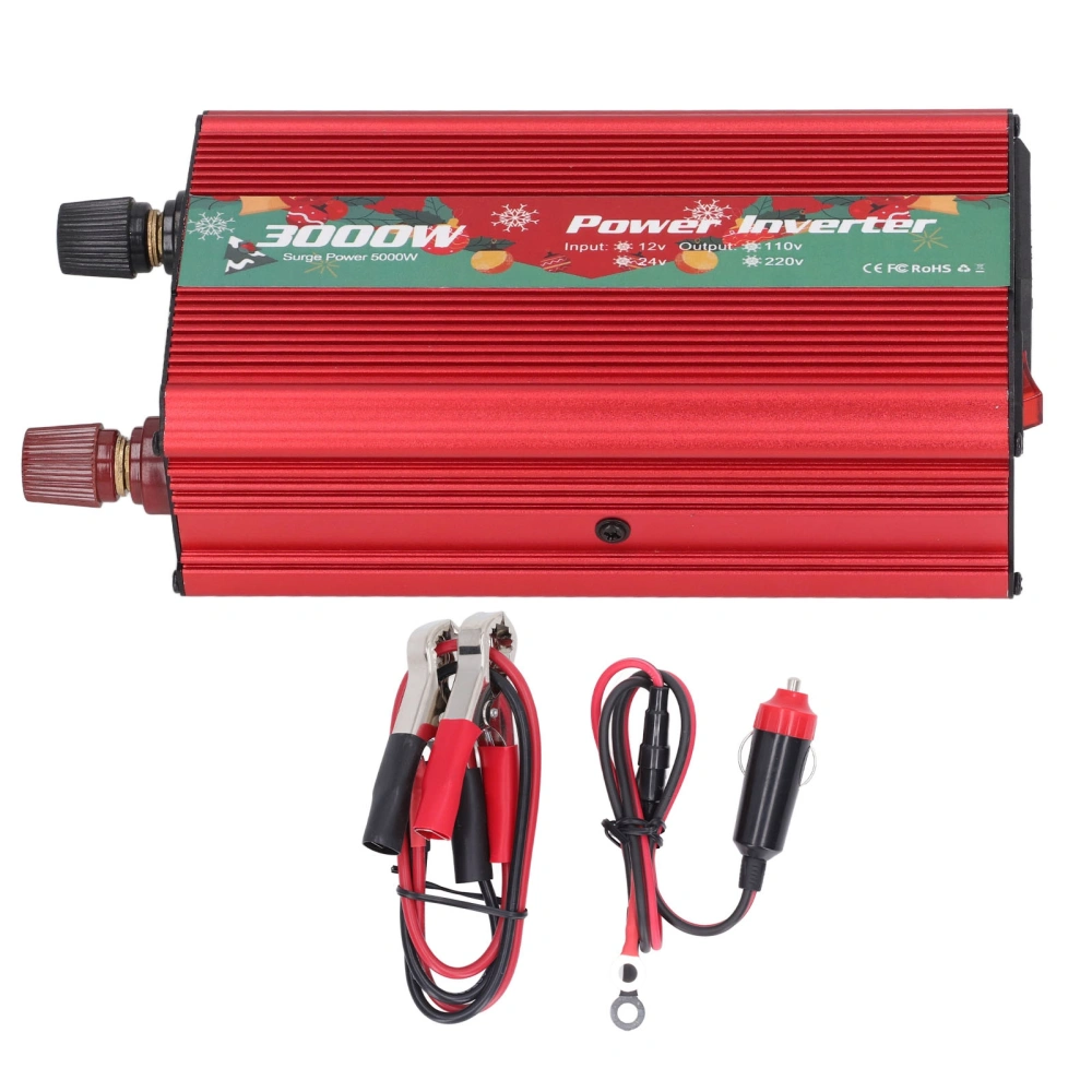 Car Power Inverter 3000W Christmas Pattern Intelligent Aluminum Alloy Solar DC to AC Inverter 24V Red 110V 60Hz