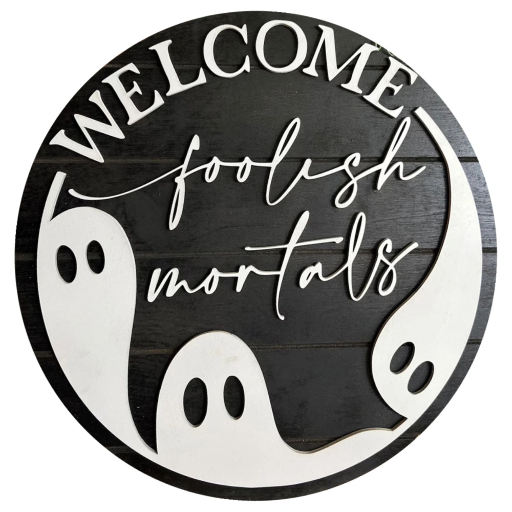 Halloween Door Sign, Hanging Round Wooden Ghost Decor Party Favor