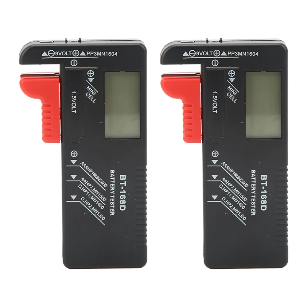 2Pcs Battery Checker Capacity Tester Meter Digital Display Tool for AA AAA 9V 1.5V