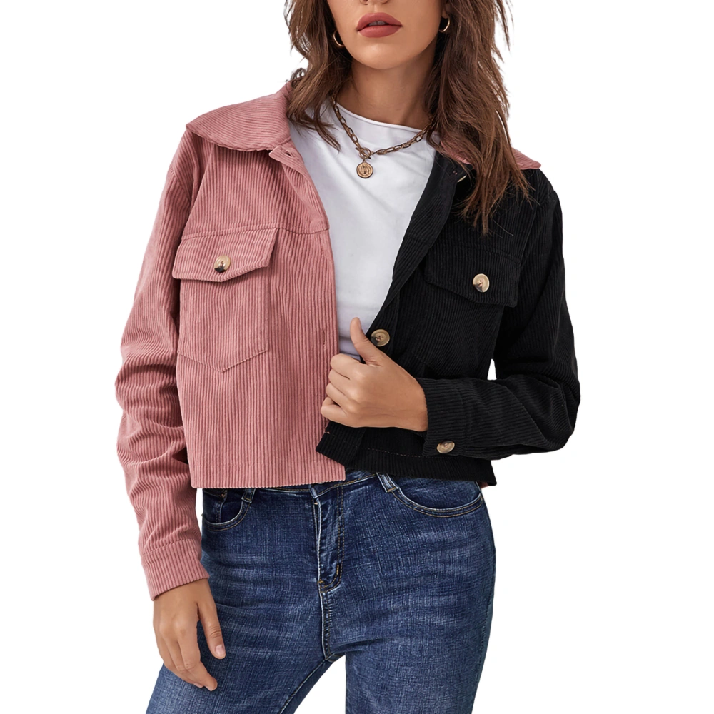 Women's Spring Long Sleeve Turn Down Collar Patchwork Outerwear