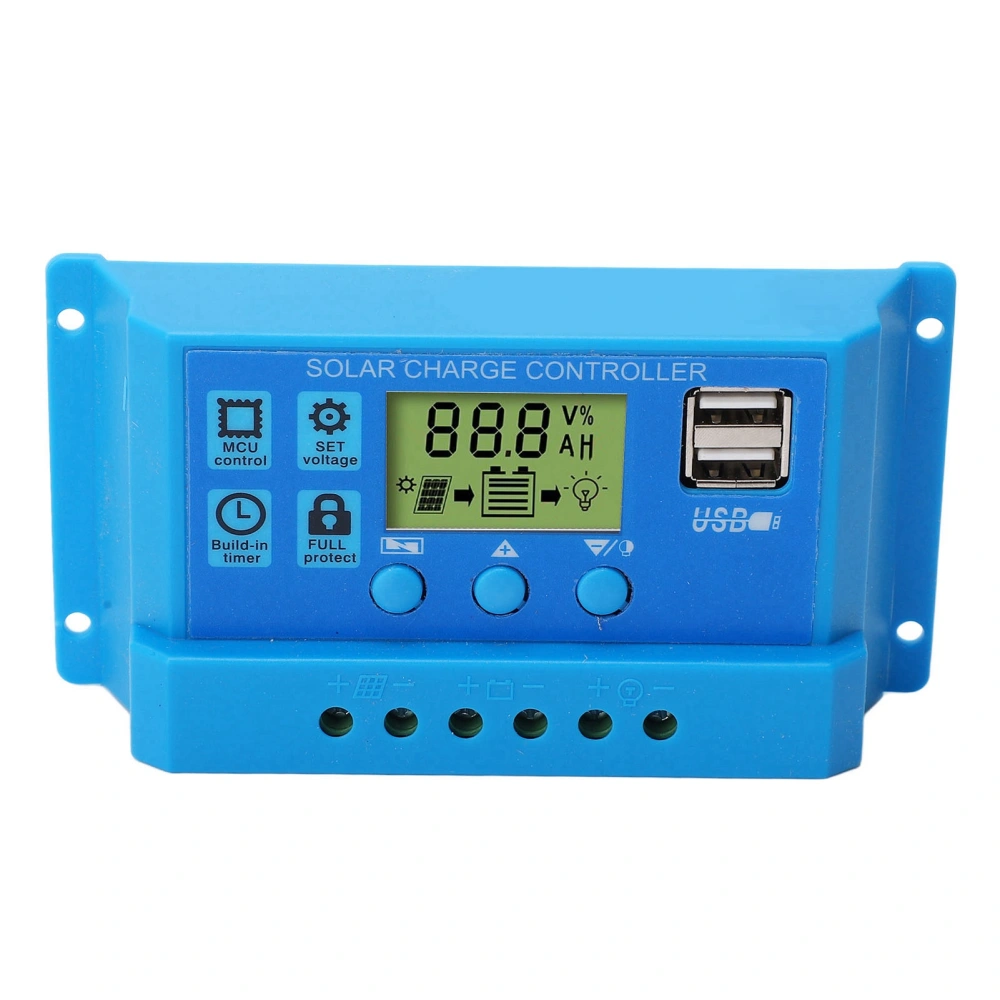 Solar Charge Controller PWM LCD Display Parameter Adjustable 2 USB Solar Charge Regulator Blue 12V 24V