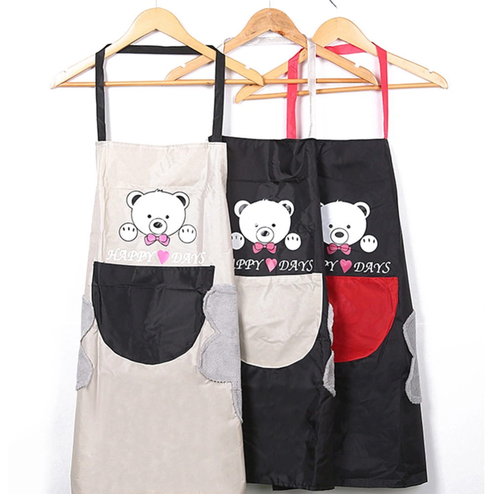 Unisex Kitchen Pinafore Waterproof Adjustable Bear Letter Printing Pocket Apron