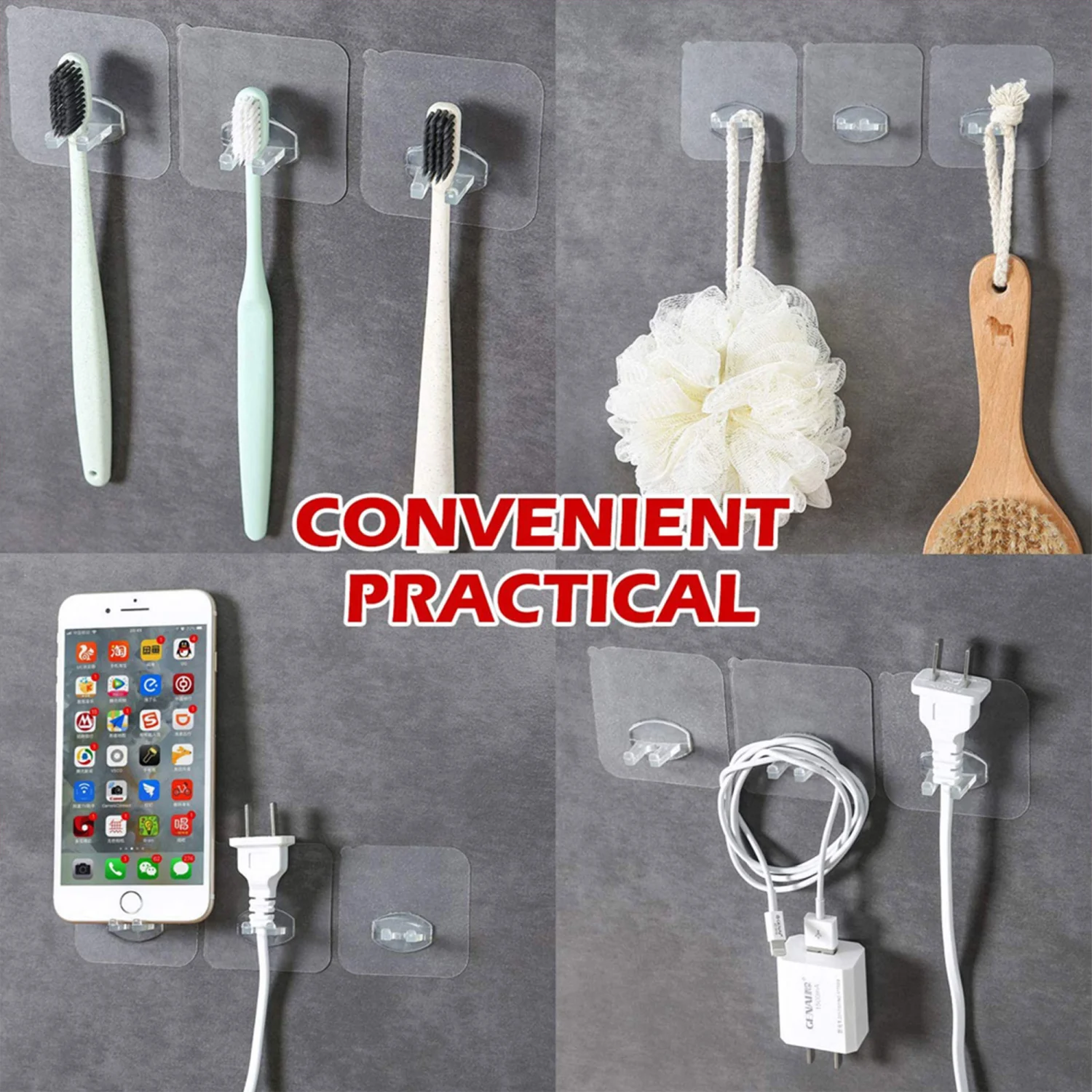 Toothbrush Holder, Transparent Wall Mounted Hooks Wall Hanger