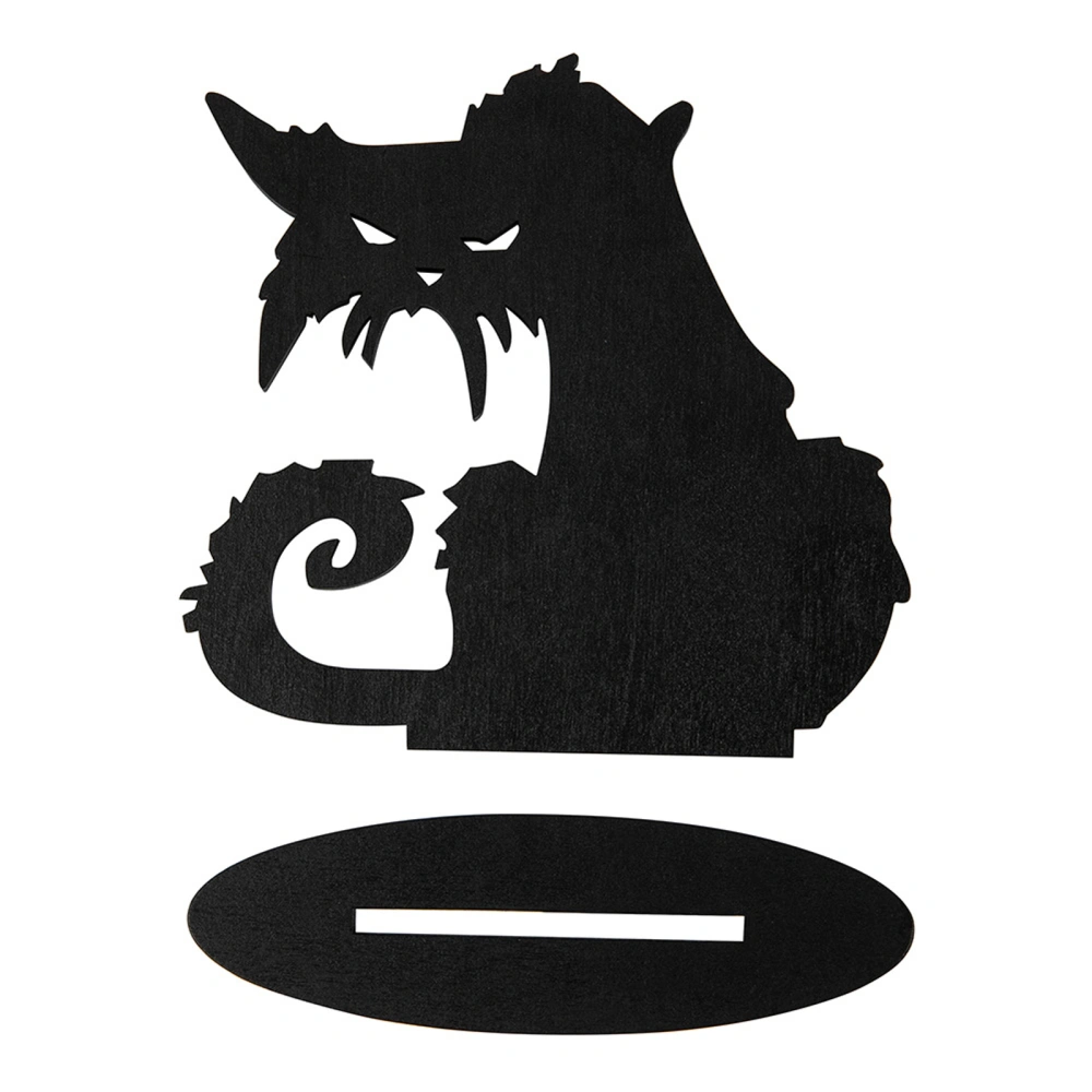 Wooden Halloween Desk Ornament Black Hollow Cat Sculpture Decor