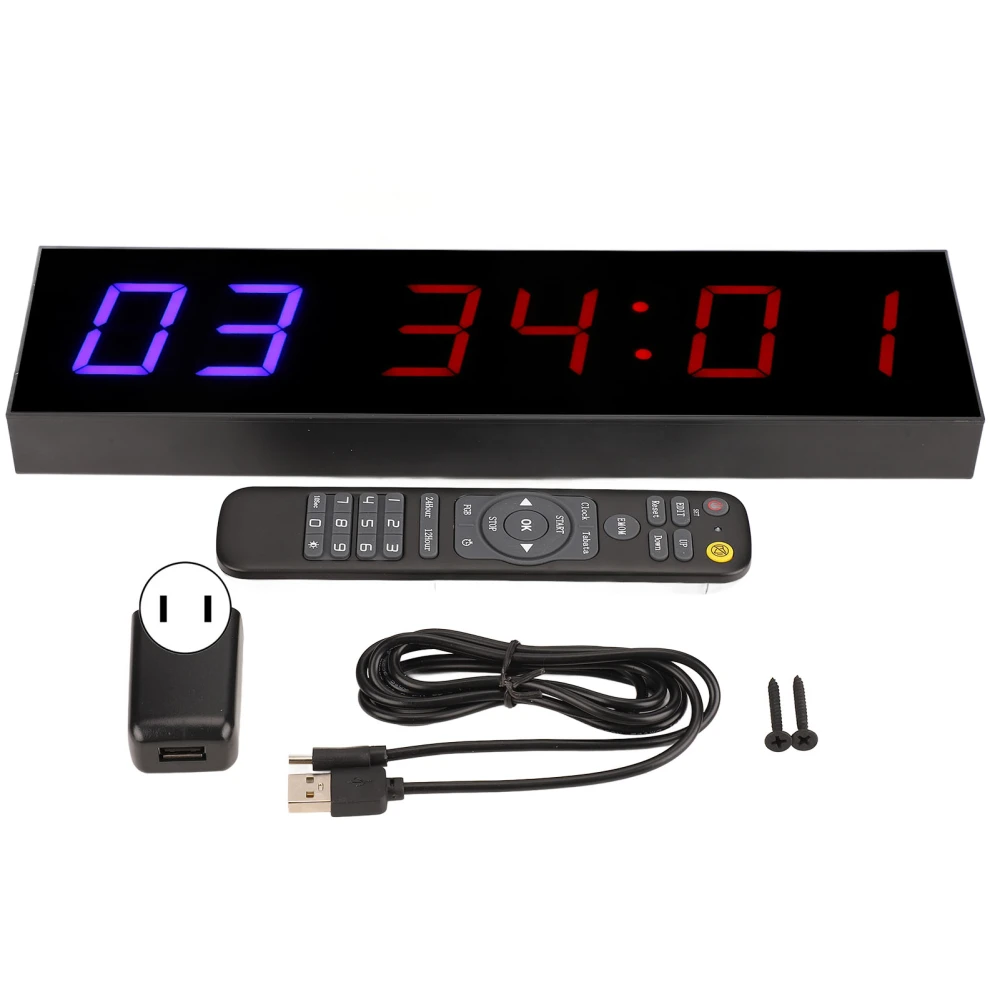 Gym Timer Interval 6 Bit LED Workout Countdown Up Stopwatch with Remote 1.8in AC110~240V US Plug