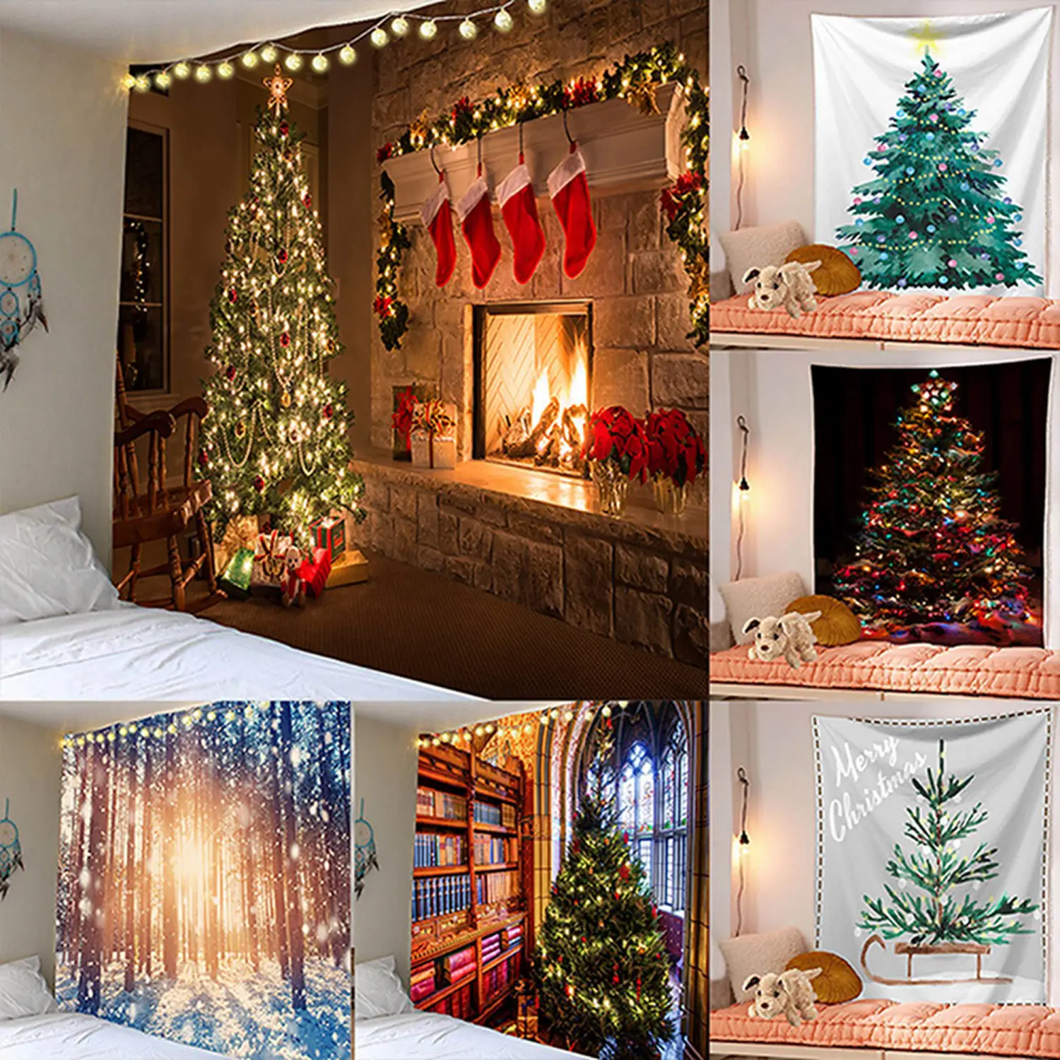 Stylish Rectangle Suspended Tapestry, Decorative Backdrop with Printed Trees